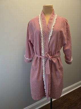 Lanz Of Salzburg Picnic Plaid Seersucker Cottagecore Wrap Robe